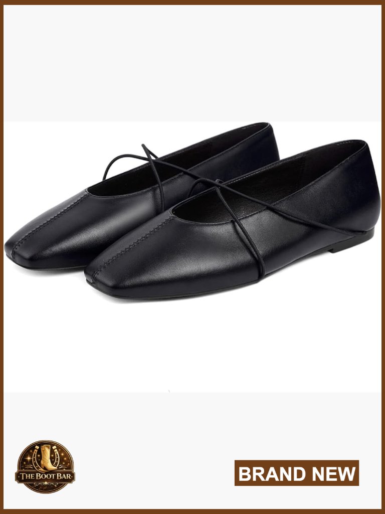 Criss Cross Strap Ballerina Flats Square Toe Memory Foam Slip On Comfort Shoes